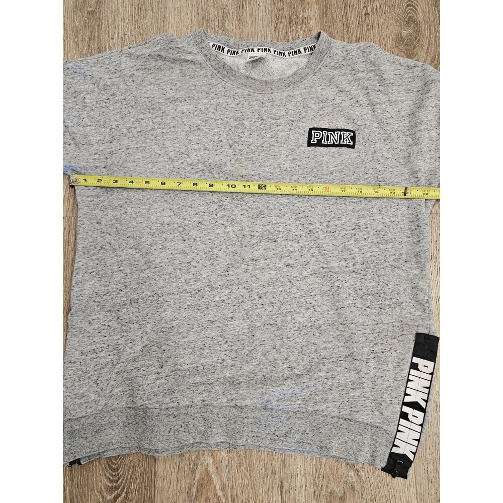 Victorias Secret PINK Sweatshirt Women's Medium Gray Fleece Logo Script Pullover - Picture 4 of 6